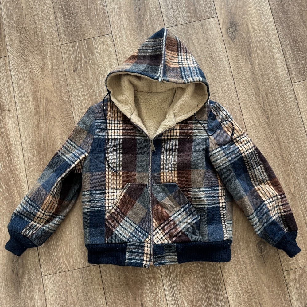Vintage 60s 70s Hoodie Jacket Mens Small 21.5x23 Sherpa Lined Shawl Collar